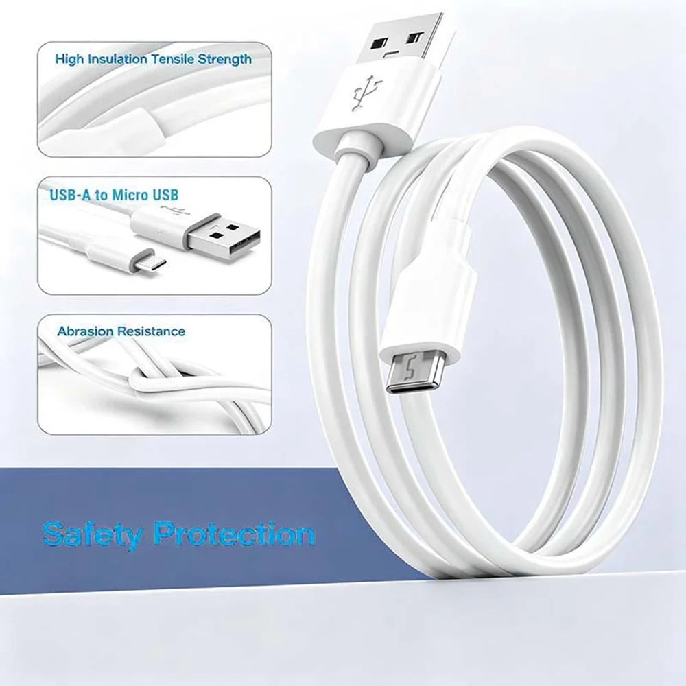 D-POWER 6001 1m USB-A to Micro USB 2A Charging TPE Data Cable for Mobile Phone - White - 4