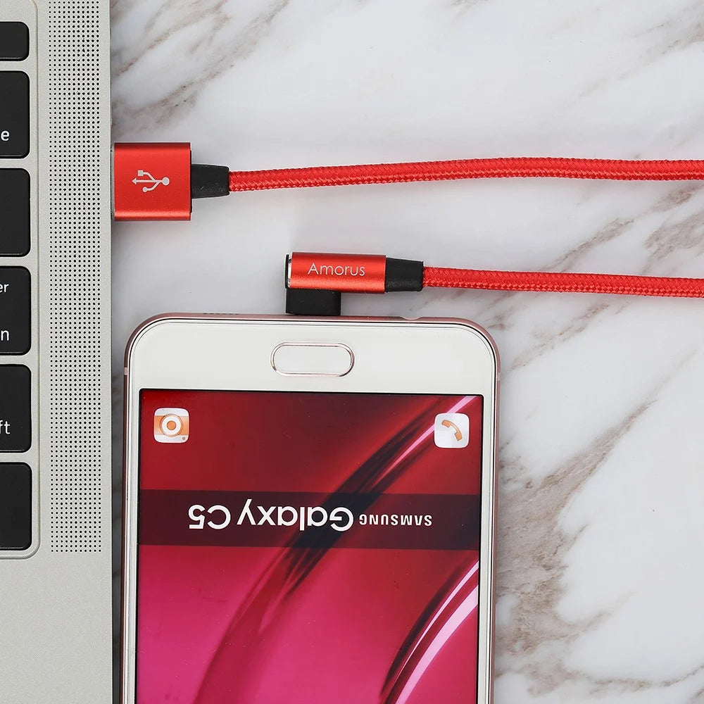 AMORUS Micro USB Right Angle Head Data Cable 2A Fast Charging Nylon Braided Wire - Red - 5