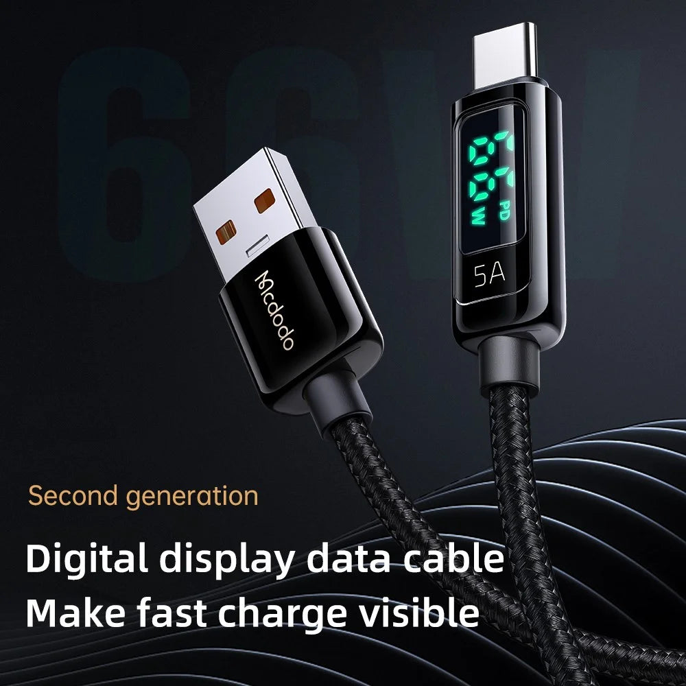 MCDODO MDD CA-869 1.2m USB Type C Cable Mobile Phone Charging Data Cord with Digital Display for Huawei Xiaomi - Black - 2