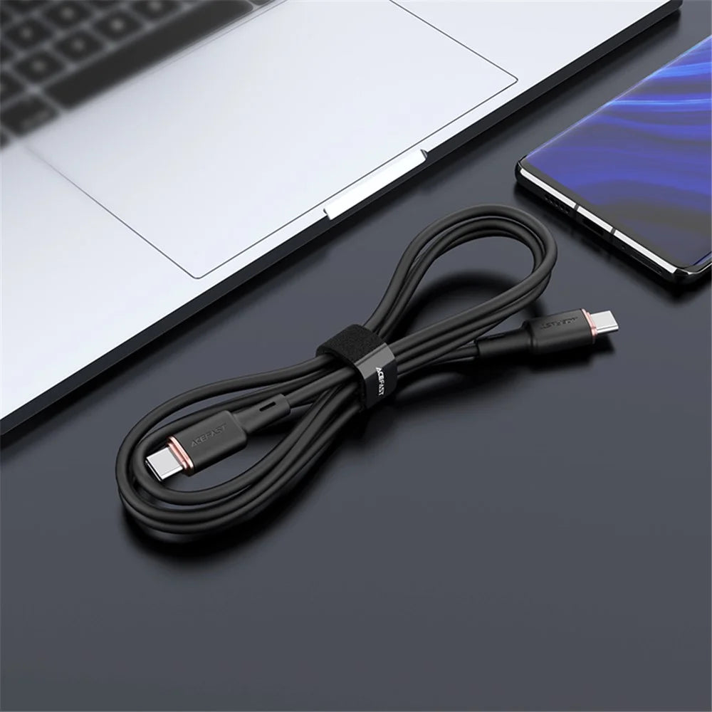 ACEFAST C2-03 for iPhone 15 Series USB-C to USB-C Zinc Alloy Plug Silicone Charging Data Cable 1.2m - Black - 5