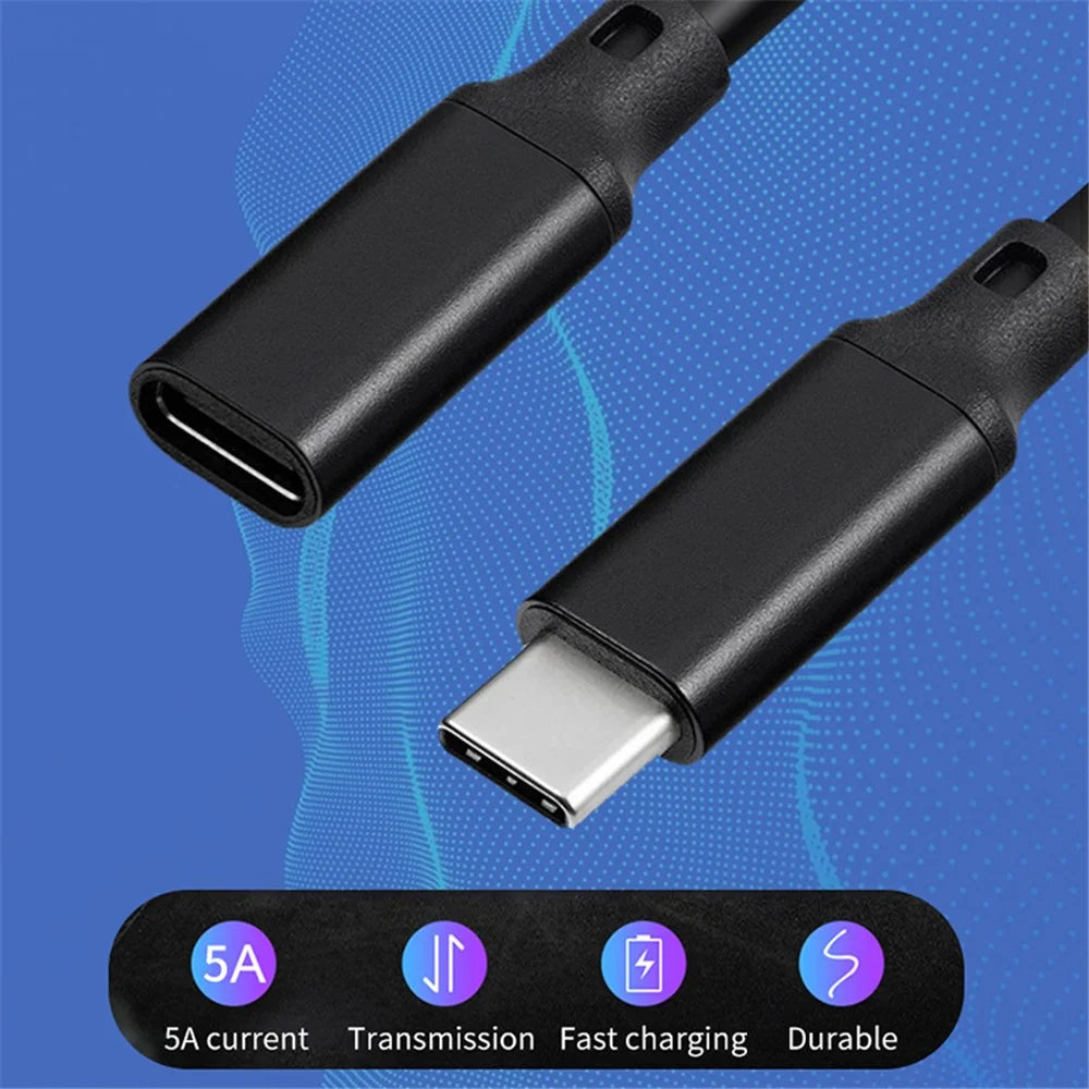0.2m PQ106 USB-C Male to Female Fast Charging Extender Cable PD100W 5A 10Gbps Type-C Data Cord - Black - 2