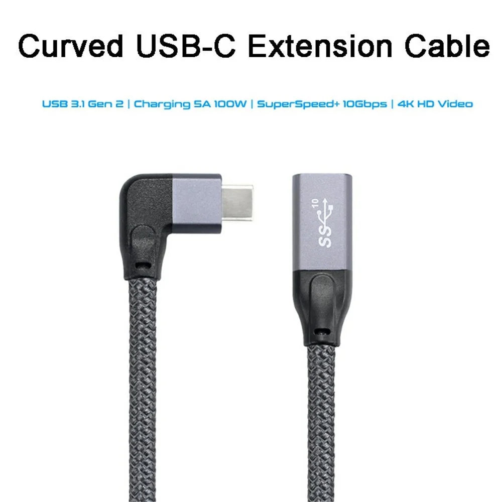 0.2m 100W PD 5A Elbow USB3.1 Gen 2 Type-C Extension Cable 4K 60Hz 10Gbps USB-C Cord for Macbook ASUS HP Laptop - 2