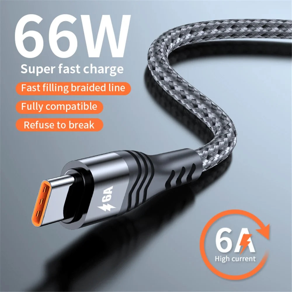 ADC-005 0.5m 6A 66W Fast Charging Cable Braided USB to Type-C High Speed Data Cord for Huawei Samsung - Black - 2