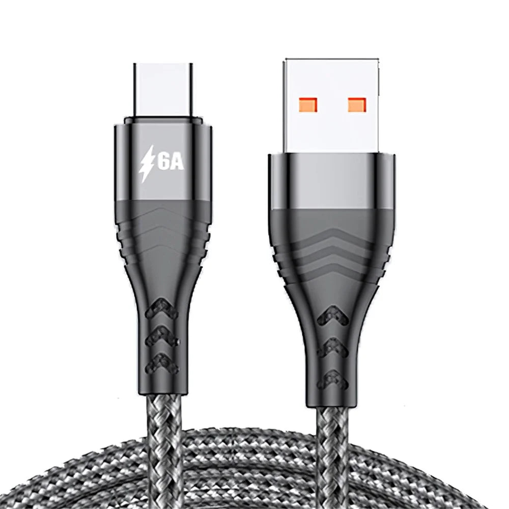 ADC-005 1m 6A 66W USB to Type-C Fast Charging + Data Sync Cable Braided Data Cord for Huawei Samsung - Grey - 1