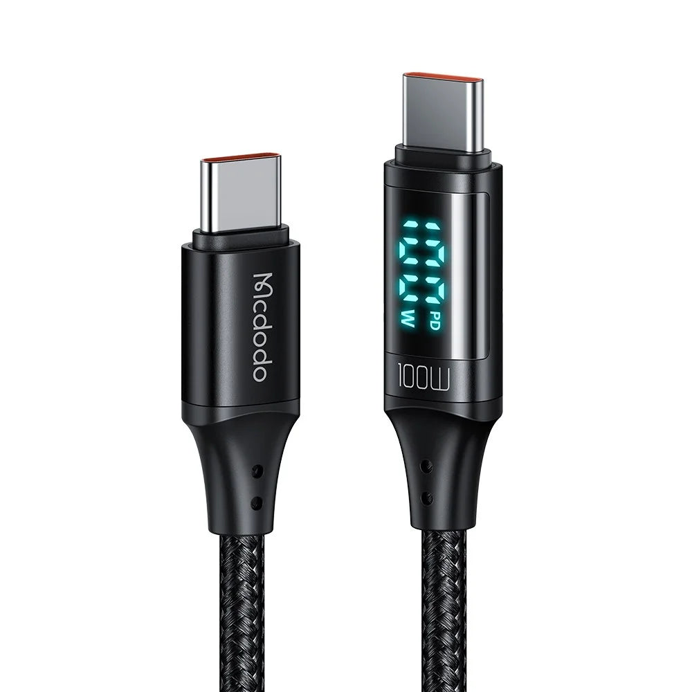 MCDODO MDD CA-1100 1.2m Type C Charging Cable LED Display 100W Fast Charging Cord 480Mbps Data Transmission Cable - Black - 2