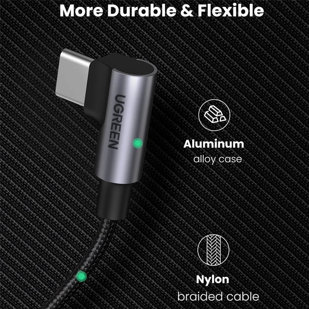 UGREEN 1m USB C to Type C 90 Degree Right Angle Data Cable 100W PD Fast Charge for Laptop/Smartphone/Tablet - 5