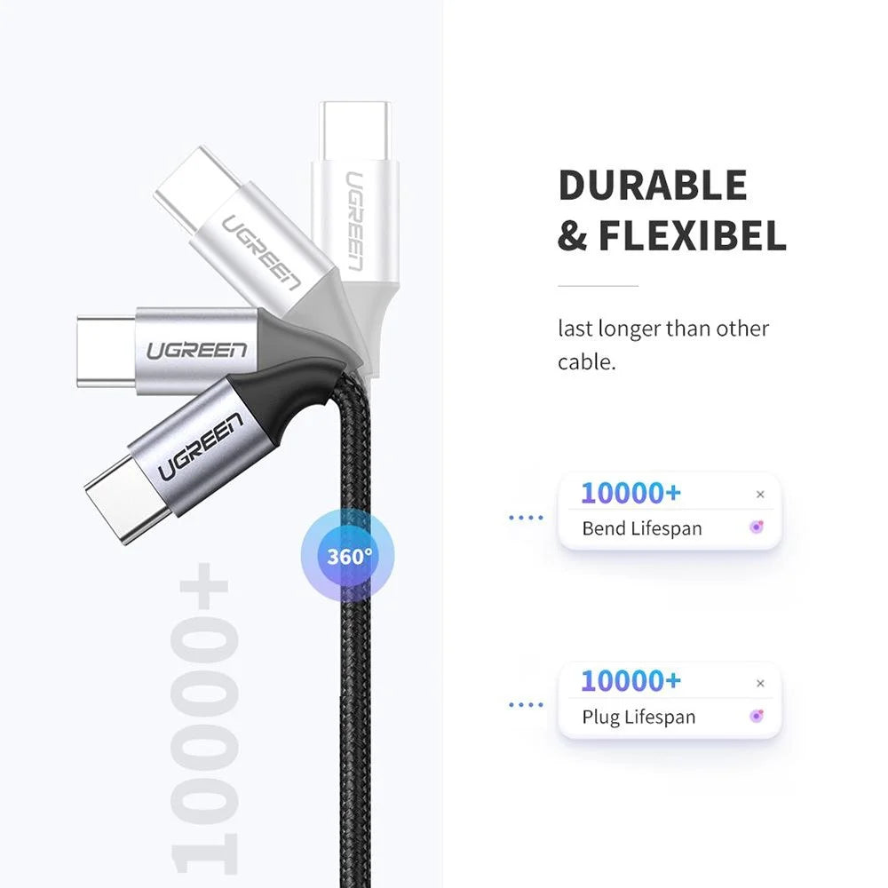 UGREEN 1m for Huawei Matebook/MacBook/iPad Pro USB C to C Flexible Nylon Braided Data Cord 60W PD Fast Charging Cable - 4