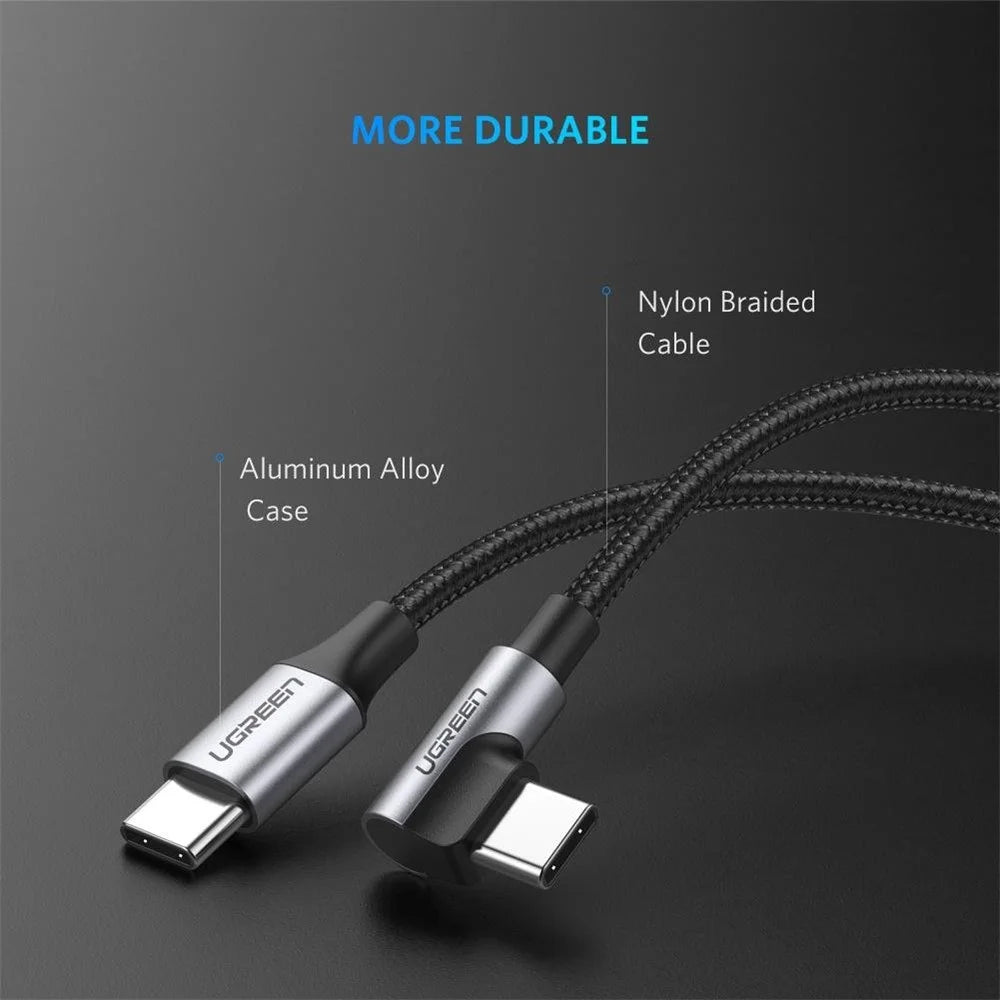 UGREEN 2m PD 60W USB C to C L-shaped Fast Charge Cable Support 480Mbps Data Syncing - 6