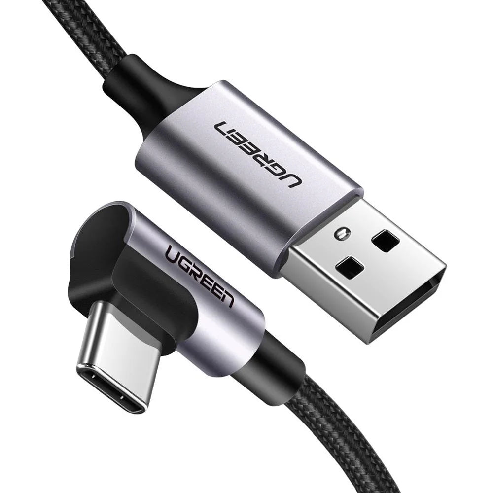 UGREEN 70255 3m Braided Extra Long Length Elbow Design USB 2.0 to Type-C Aluminum 18W Fast Charging Cable - 1