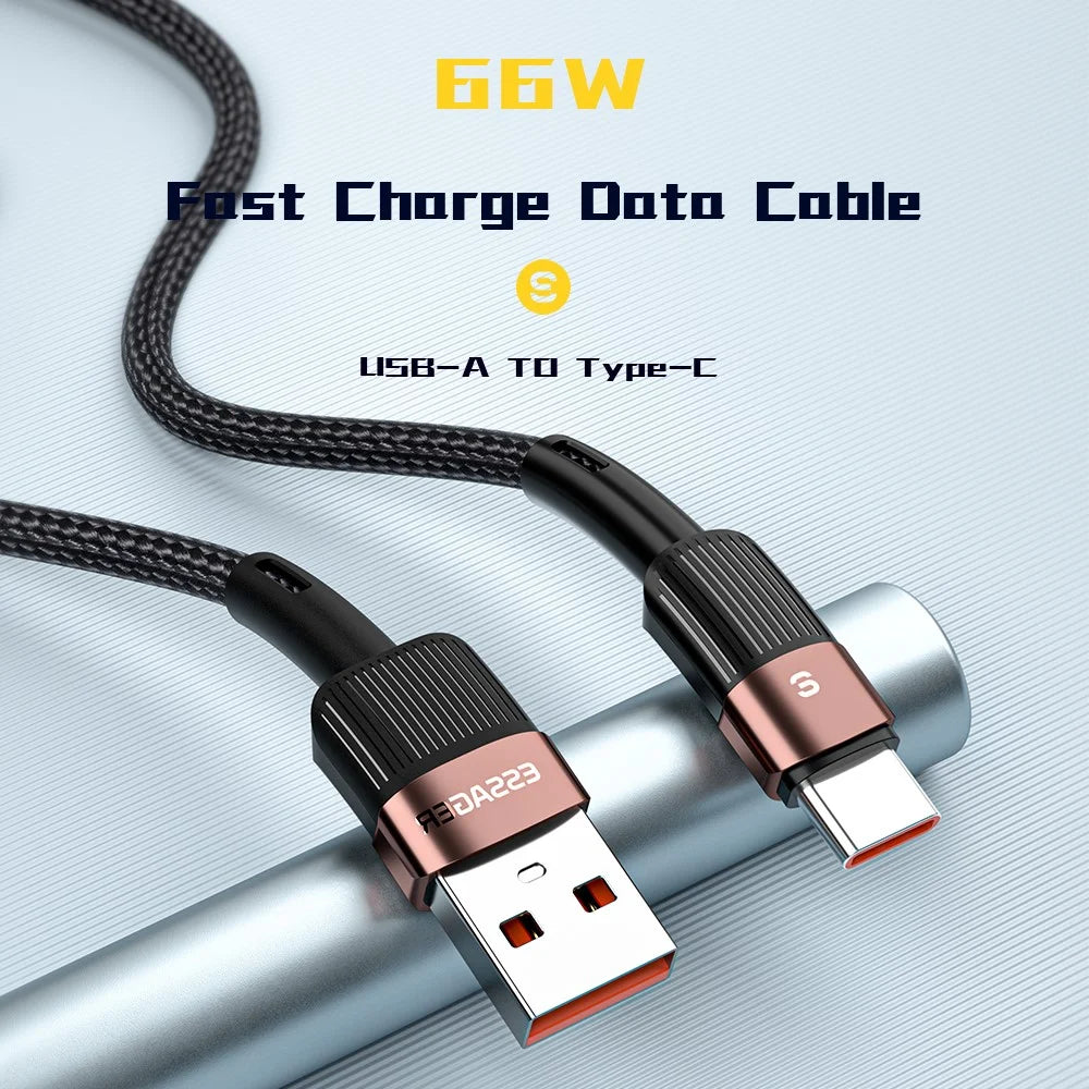 ESSAGER 0.5m Charging Cable USB to Type C 66W Fast Charging 480Mbps Transmission Cord - Black - 2