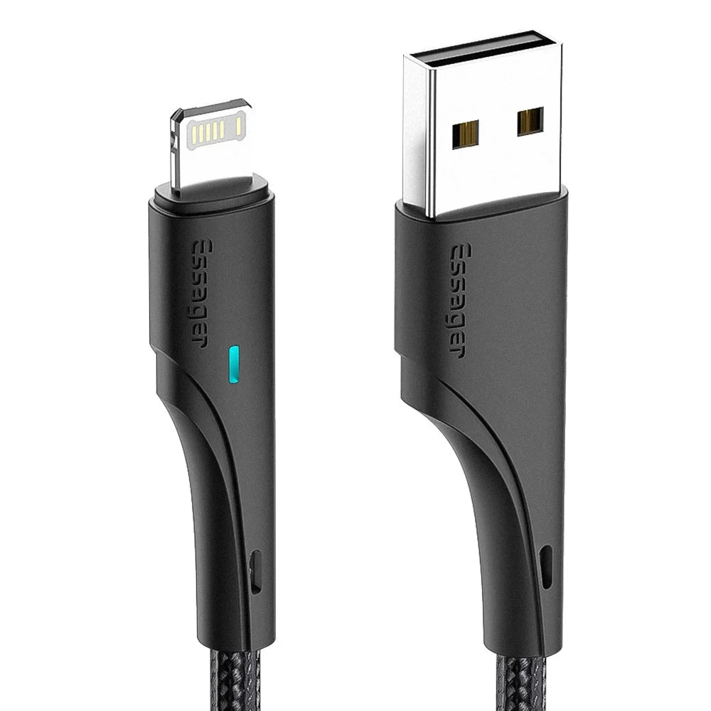 ESSAGER 0.25m USB to iP 2.4A Fast Charging Phone Charge Cable 480Mbps Transfer Wire for Lightning Devices - Black - 1