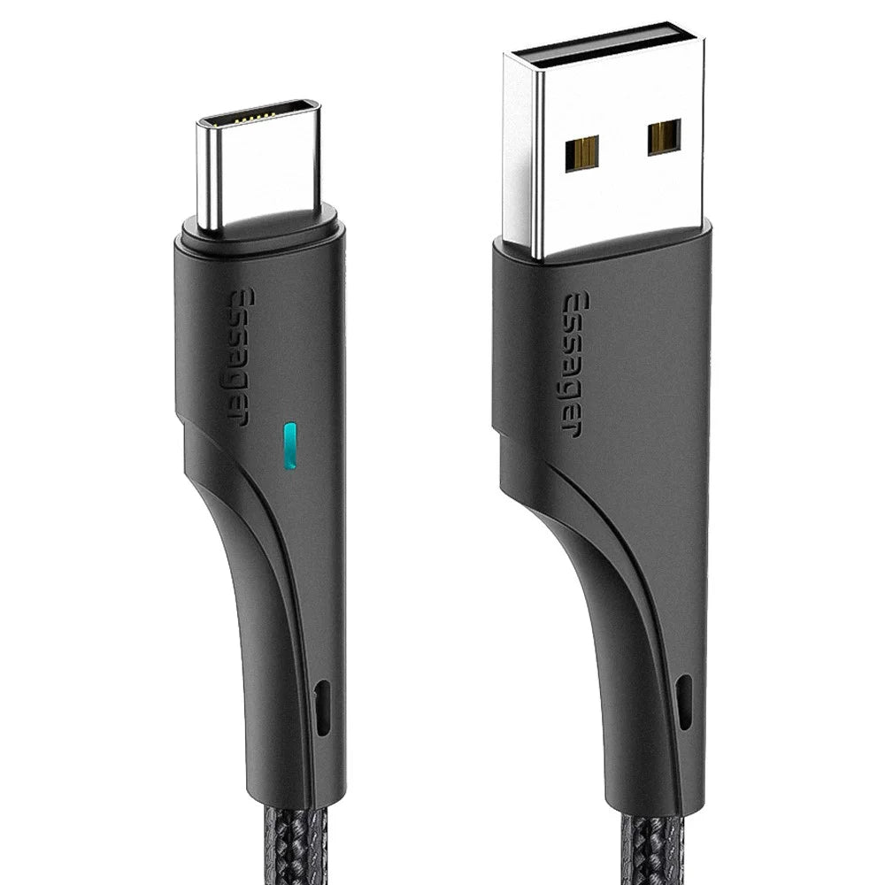 ESSAGER 1m Nylon Braided USB to Type C Cable 3A Fast Charging 480Mbps Transmission Cord - Black - 1