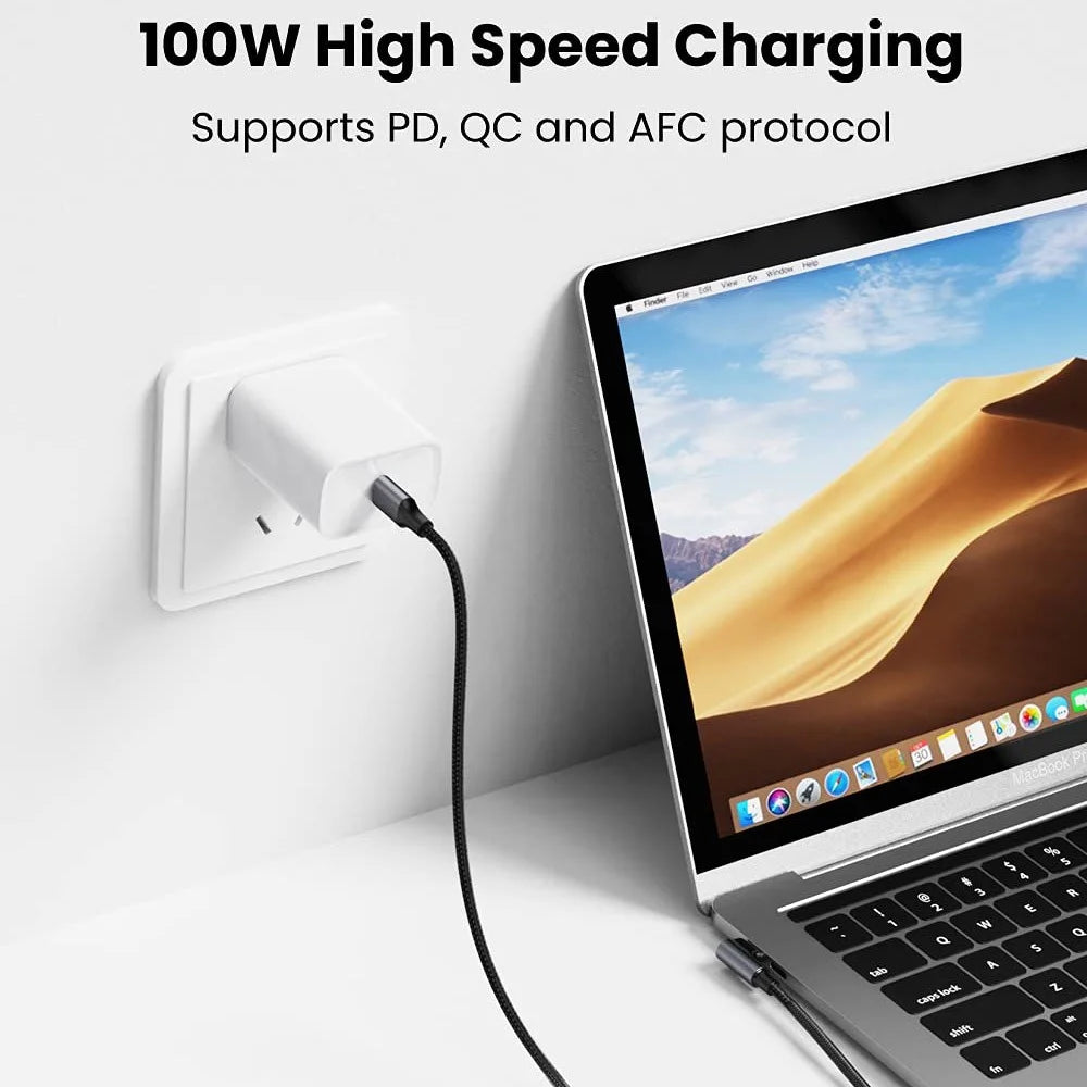 UGREEN 70643 for iPhone 15 Series 1m 100W PD Fast Charging Cord Braided USB C Data Cable Type-C Male to Type-C Male 90 Degree Elbow Cable - 2