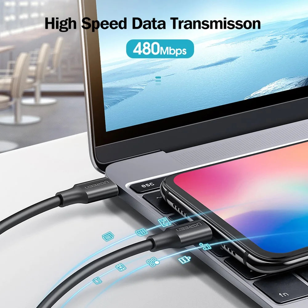 UGREEN for iPhone 15 Series 0.5m USB C to Type-C High Speed Data Transmission Cable Support PD 60W QC3.0 Fast Charging - 3
