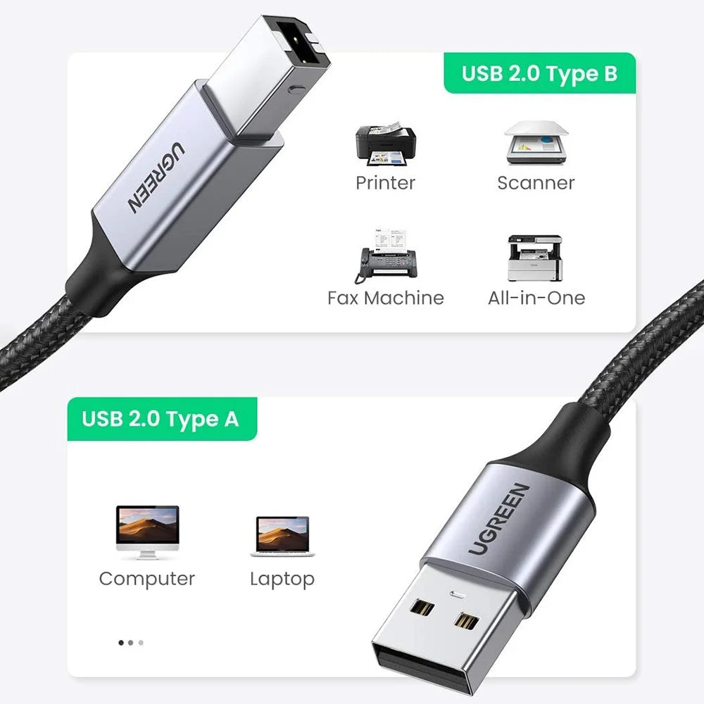 UGREEN 1m 480Mbps High Speed USB A to USB B Cable for HP Epson Canon Brother Printer Male to Male Cord - 6