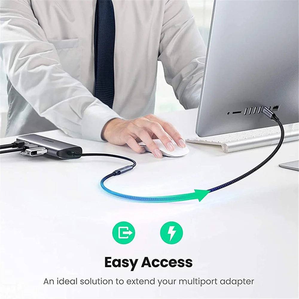 UGREEN 1m USB C Extension Cable for MacBook Pro iPad Pro Google Pixel 100W PD Fast Charging Thunderbolt 3 Type C Extender Cord - 2