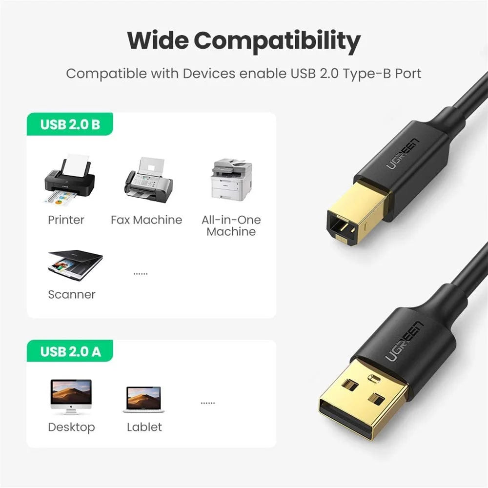 UGREEN 3m USB 2.0 Type B Male to A Male Printer Scanner Cable for HP Canon Epson - 5