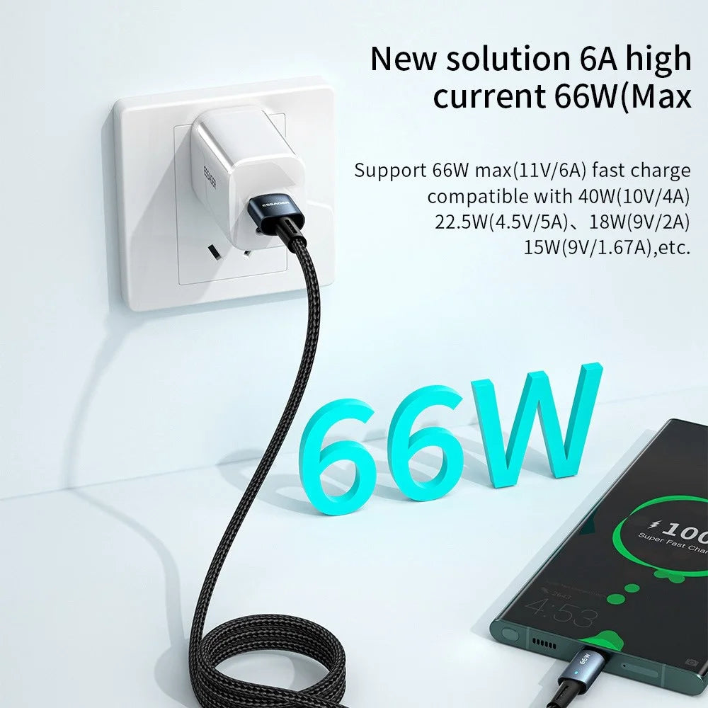 ESSAGER 0.5m Braided Design USB to Type C Cable 6A Fast Charging 480Mbps Transmission Wire for Tablet Laptop Smartphone - 3