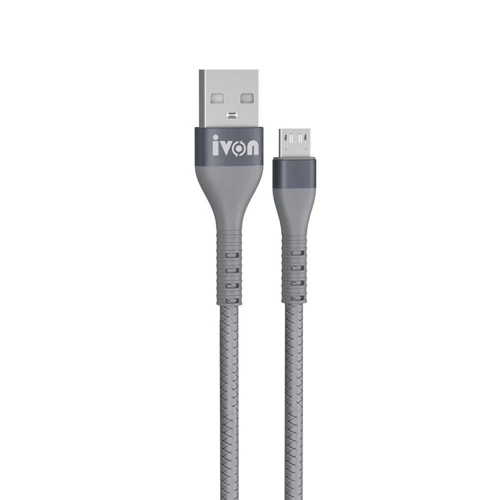 IVON CA92 1.5m USB to Micro USB Data Cord 2.4A Flexible Rubber Cable - Grey - 2