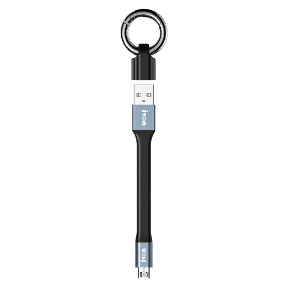 IVON CA90 14.5cm 3.1A USB to Micro USB TPE Data Cable with Keychain - Grey - 1