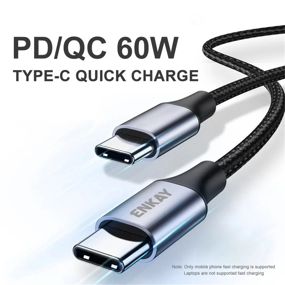 ENKAY HAT PRINCE 1m PD/QC 60W Type-C to Type-C 3A Fast Charging Cable Data Cord - 2