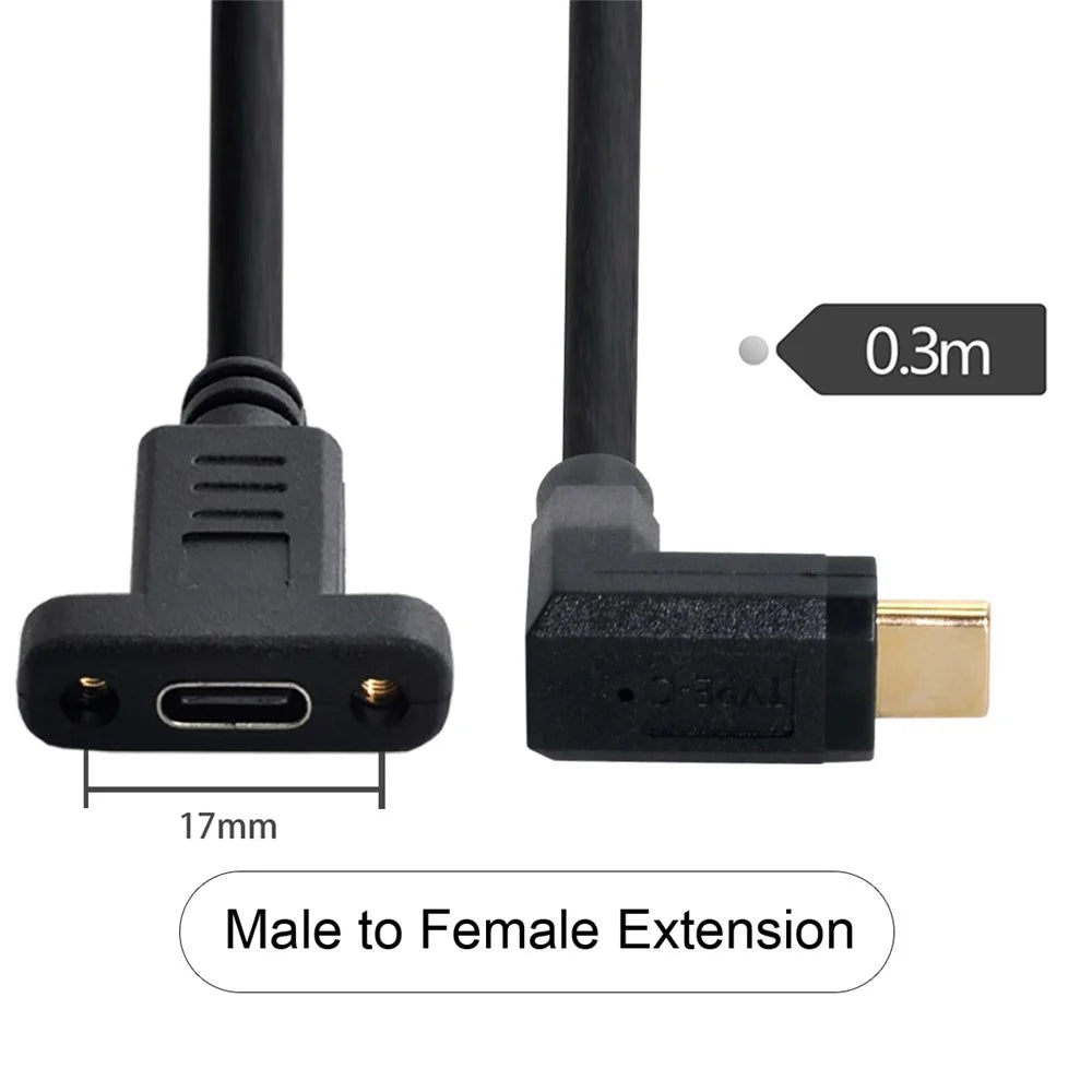 UC-049-UP USB3.1 Type-C Adapter Cable 0.3m 90 Degree Angled USB-C Male to Female Extension Data Cord 10Gbps High-Speed Converter Support Scalable Power Charging - 2