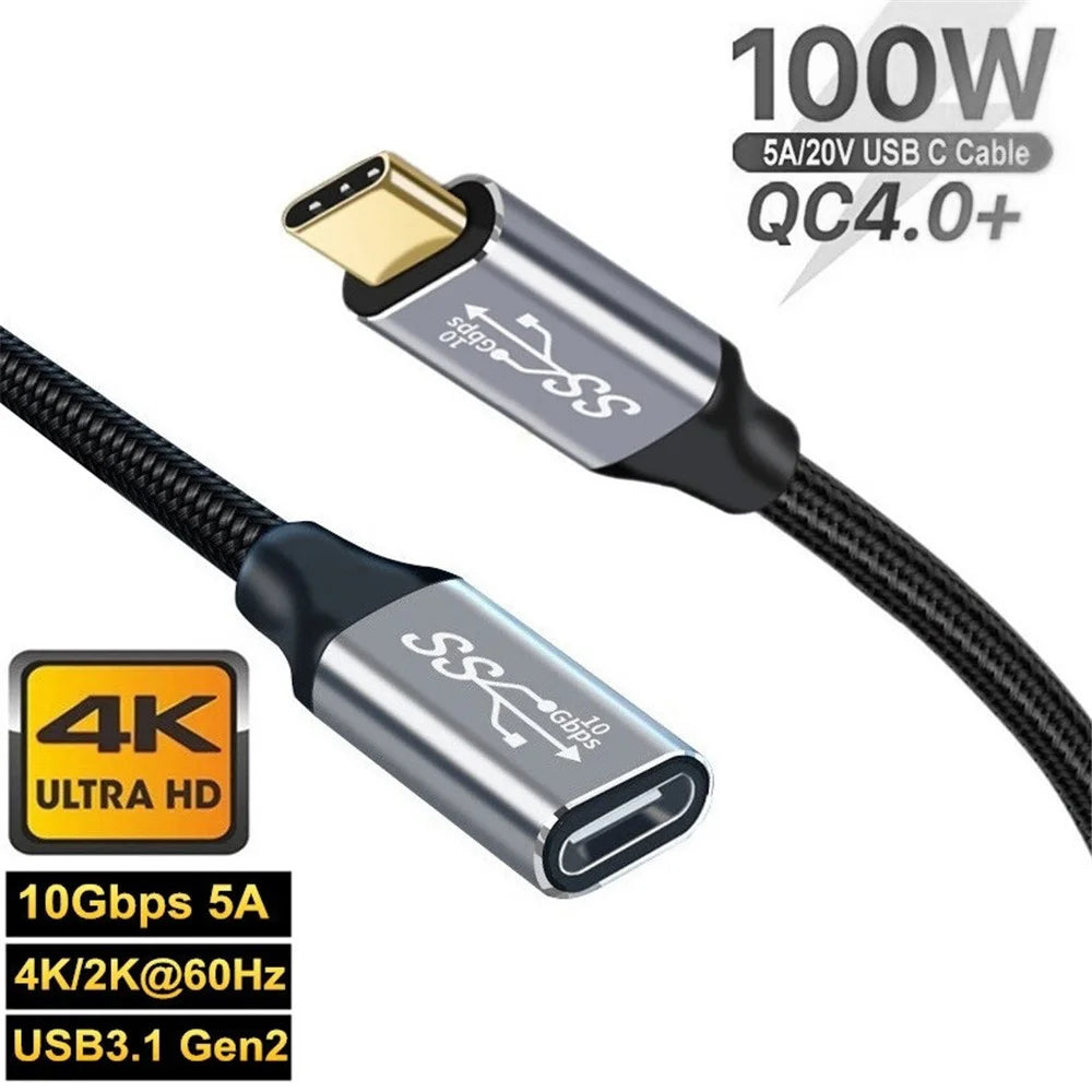 0.25m Type-C to Type-C 3.1 Gen2 Male to Female Extension Cable 4K/60HZ 10Gbps Data Cord - 2