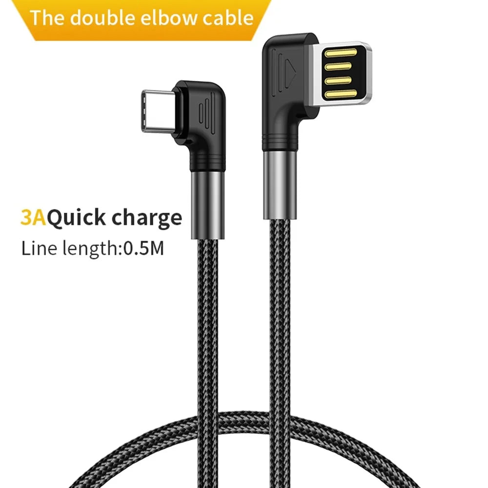 For iPhone 15 Series 1m USB to Type-C 90 Degree Elbow Data Cable 3A Fast Charging Nylon Braided Wire - 2