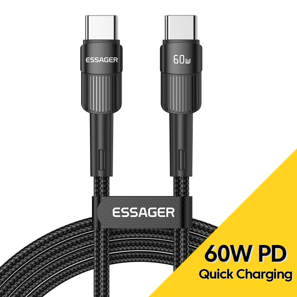 ESSAGER 0.5m Type C 60W 3A PD Charging Cable Braided Tangle-free 480Mbps High-speed Data Transfer Cord - 2
