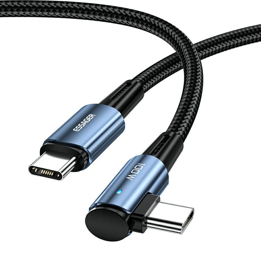 ESSAGER ChenGuang 2m 100W Type-C to Type-C Elbow Braided Cable 5A Fast Charging 480Mbps Data Cord - Blue - 1