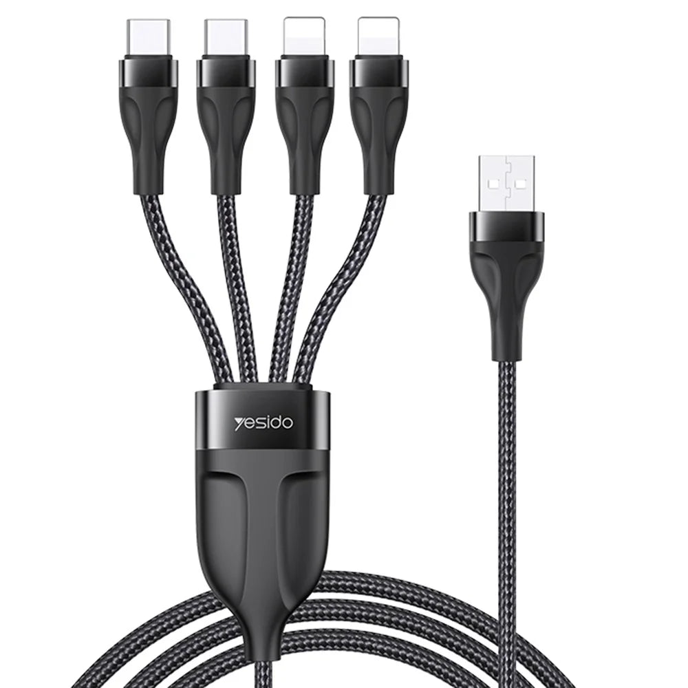 YESIDO CA111 4 in 1 USB to Type-C*2+Lightning*2 Charging Cord Nylon Braided Cell Phone Cable - 1