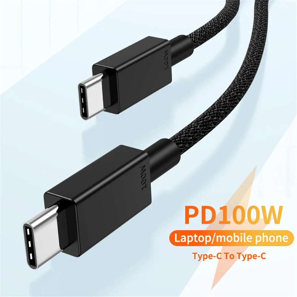 0.5m Braided Style Dual Type C Interface PD 100W Charging Cord for Laptops and Cell Phones - Black - 2