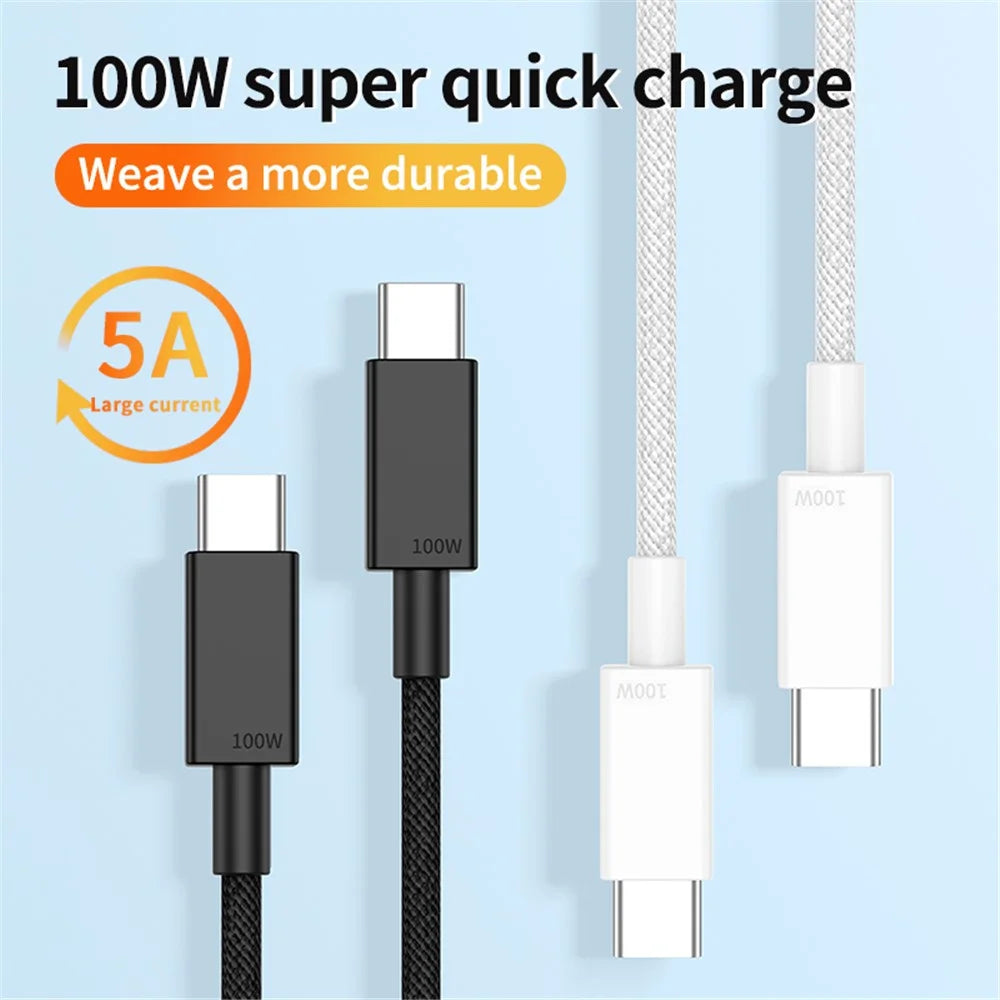 1m Cell Phone Cable Tear-resistant PD 100W Type C Fast Charging Wire for Tablet and Laptop - Black - 3