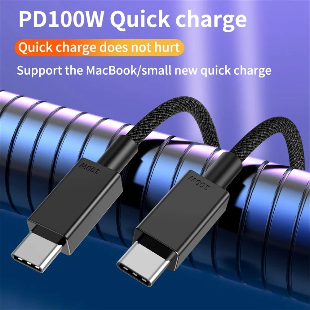 1m Cell Phone Cable Tear-resistant PD 100W Type C Fast Charging Wire for Tablet and Laptop - Black - 4