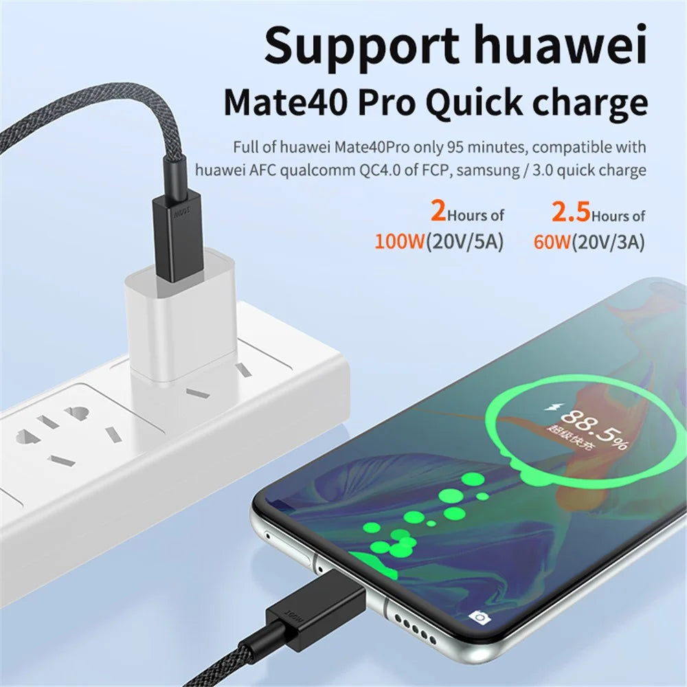 1m Cell Phone Cable Tear-resistant PD 100W Type C Fast Charging Wire for Tablet and Laptop - Black - 5