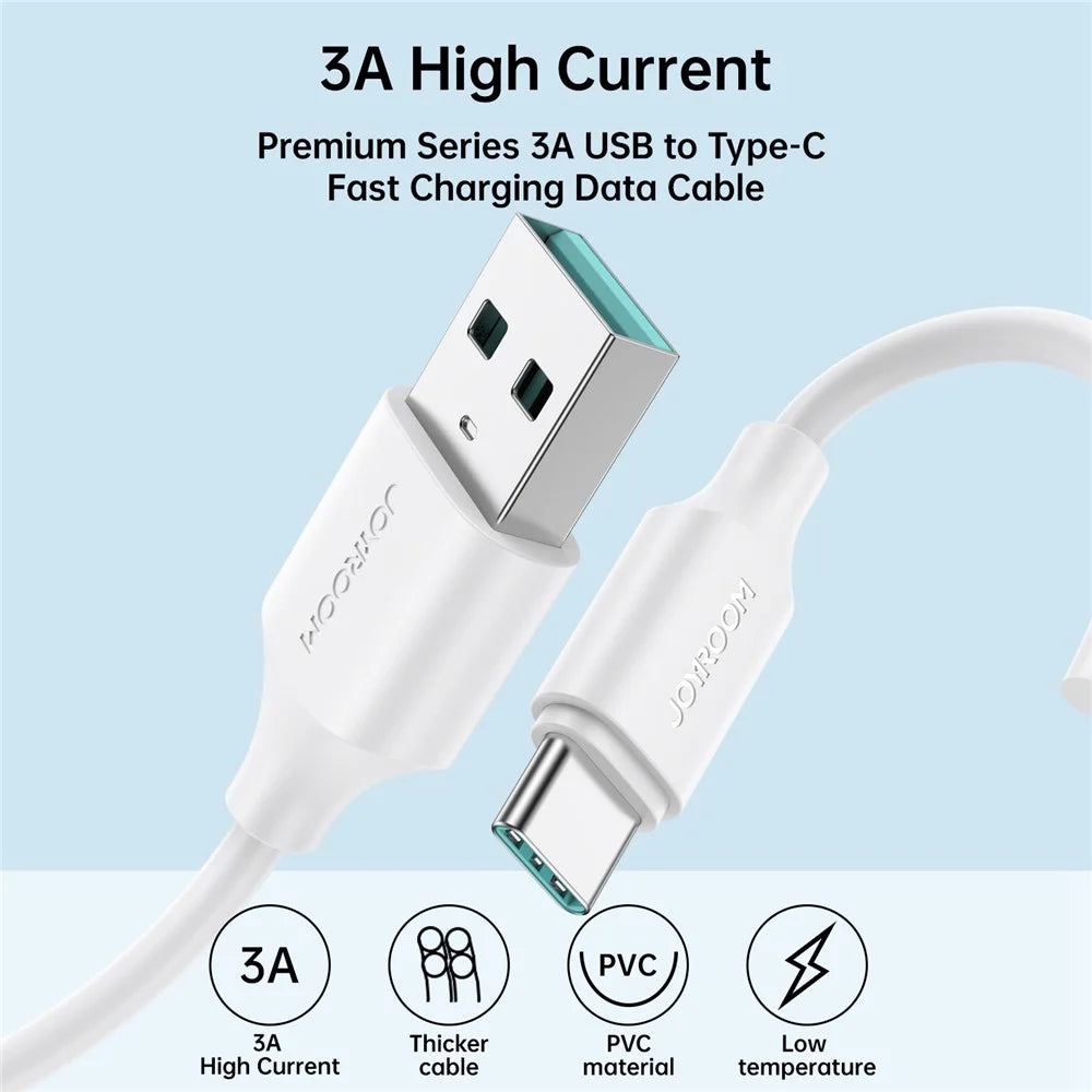 JOYROOM S-UC027A91 1m Premium Series for iPhone 16-15 Series 3A Fast Charging Cable USB-A to Type-C Data Cord - White - 2
