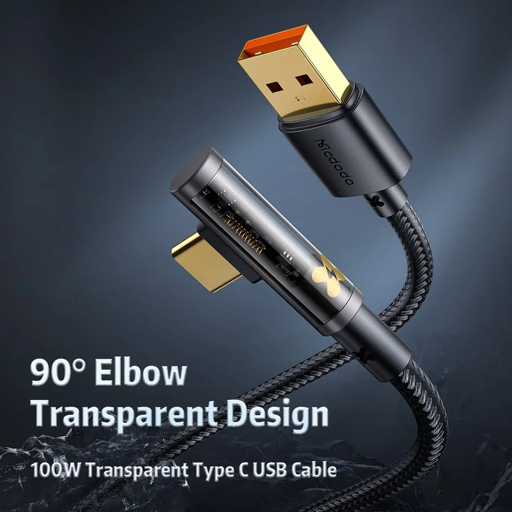 MCDODO CA-3380 MDD Prism Series for iPhone 15 Series 1.2m 6A Fast Charging Type-C Cable Transparent 90-Degree Elbow Data Cord - 2