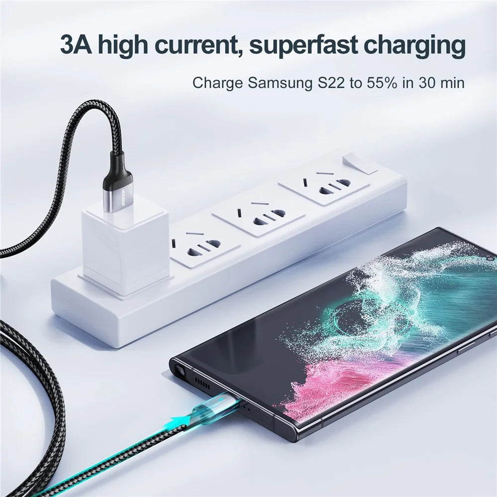 JOYROOM S-UC027A10 Feifan Series for iPhone 16-15 Series 1.2m 3A USB-A to Type-C Fast Charging Cord Braided Data Cable - Black - 2