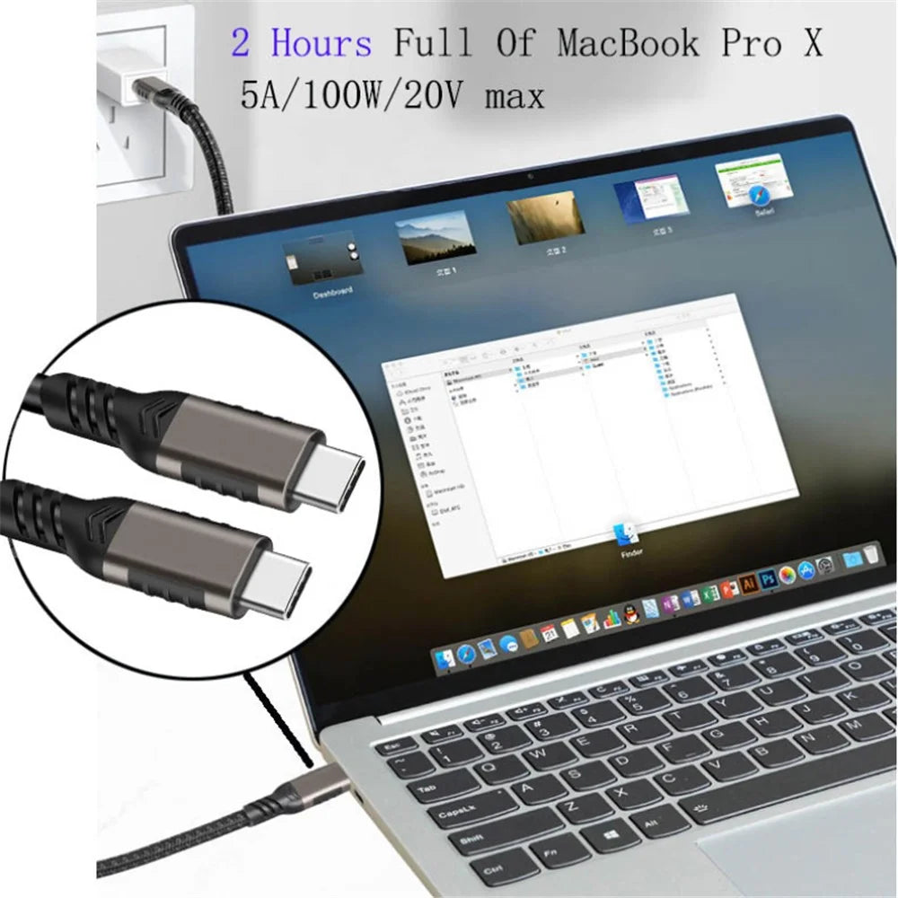For iPhone 15 Series 2m For MacBook Tablet Phone PD 100W Type-C to Type-C Fast Charging Cable USB3.2 Gen2 4K / 60Hz 20Gbps Data Transmission Cable - 2
