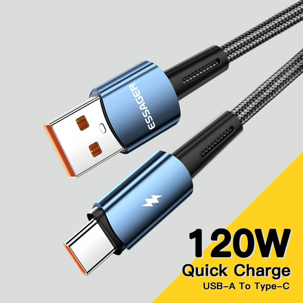 ESSAGER 1m USB to Type-C Data Transmission Cable 120W Fast Charging Cord - Blue - 2