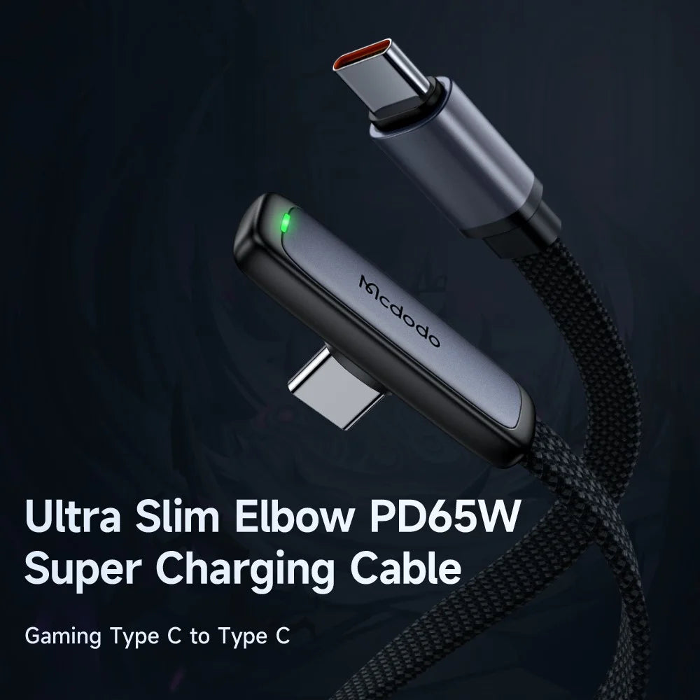 MCDODO CA-3360 MDD for iPhone 15 Series 1.2m Type-C to Type-C 3.25A PD65W Fast Charging Cable 90 Degree Elbow Data Cord - Black - 2