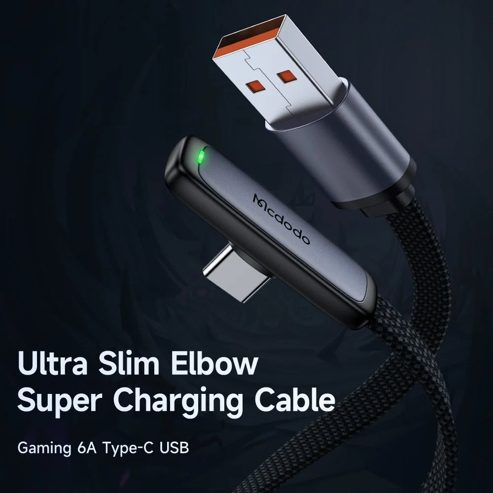 MCDODO CA-3341 MDD for iPhone 15 Series 1.8m Braided Data Cable Type-C 6A 100W Elbow Angled Charging Cord - Black - 2