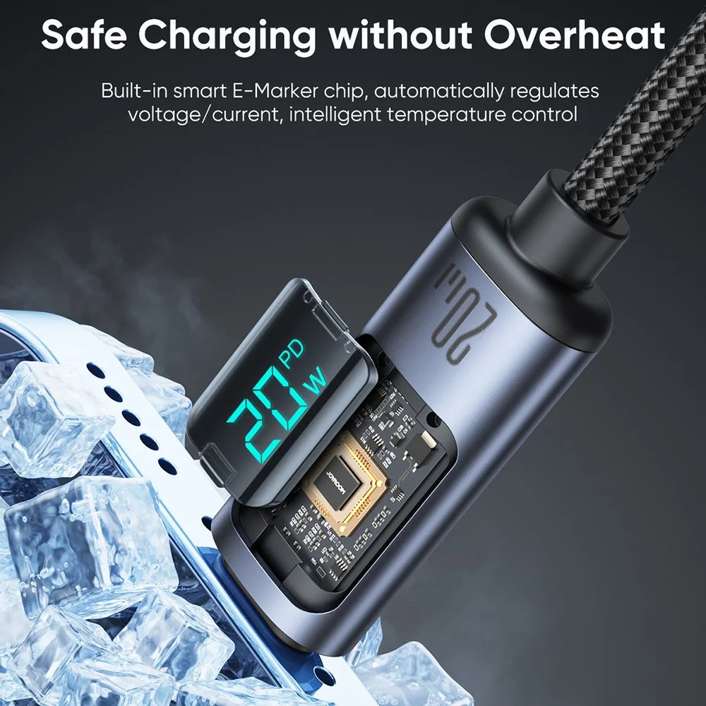 JOYROOM S-CL020A16 Prism Series for iPhone 15 Series Digital Display Fast Charging Data Cable Type-C to Lightning 20W Charging Cord 1.2m - 2