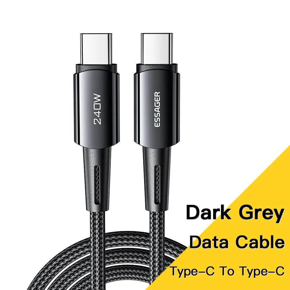 ESSAGER 1m Type-C to Type-C PD 240W Phone Fast Charging Cord Nylon Braided Data Cable - 2