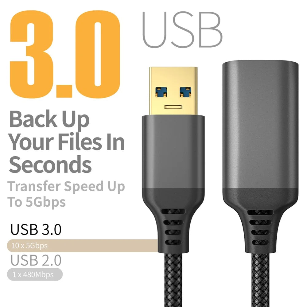 1m USB 3.0 Male to Female Data Cable 5Gbps Data Transmission Nylon Braided Extension Cord - Black - 7