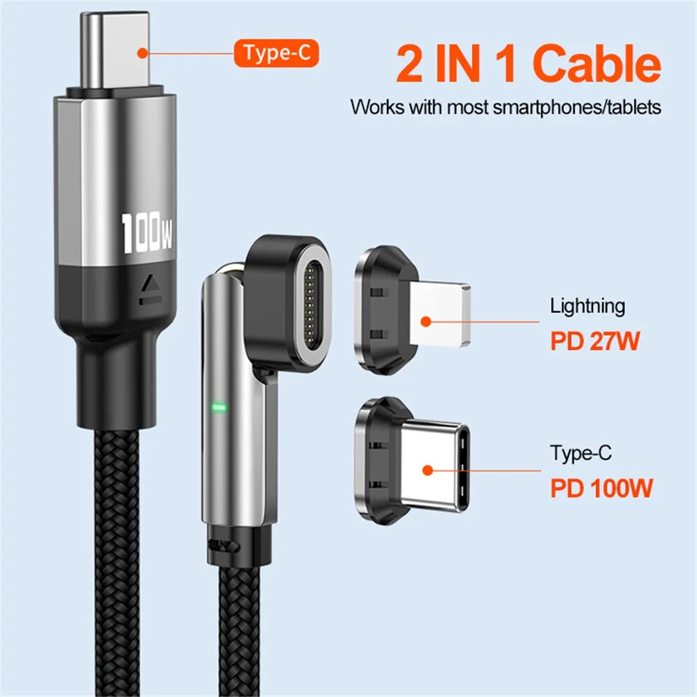ENKAY 1m USB-C to Type C / iP 2-in-1 PD 100W / 27W 180 Degree Rotation Magnetic Charging Cable - 3