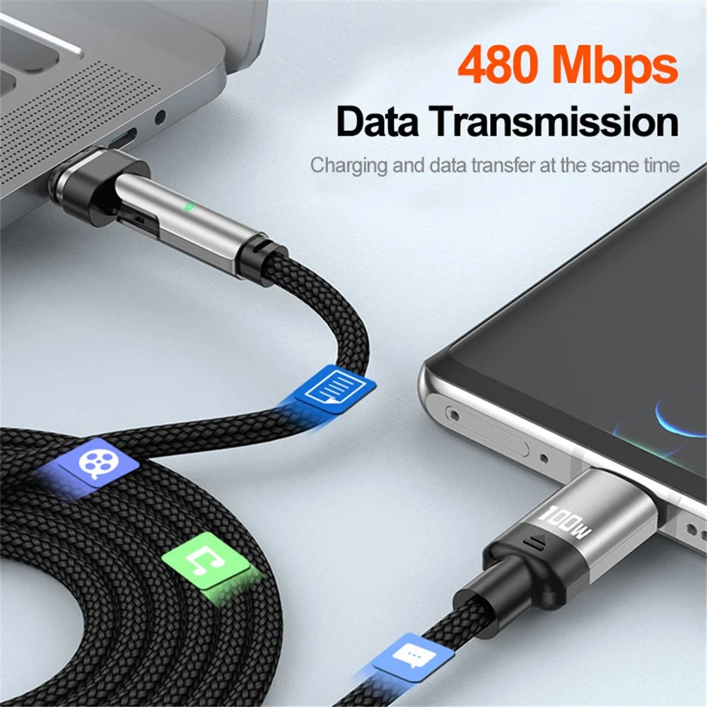 ENKAY 1m USB-C to Type C / iP 2-in-1 PD 100W / 27W 180 Degree Rotation Magnetic Charging Cable - 5