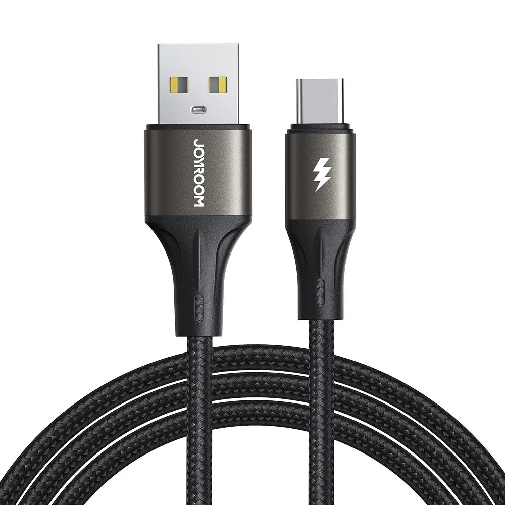 JOYROOM SA25-AC3 1.2m Light-Speed Series for iPhone 16-15 Series USB-A to Type-C Cable Nylon Braided 3A Fast Charging Cord - Black - 1
