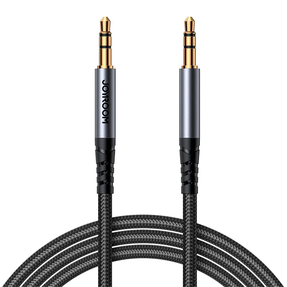 JOYROOM SY-A08 1.2m 3.5mm Male to Male Nylon Braided Cable Stereo Sound AUX Audio Cable - Black - 1