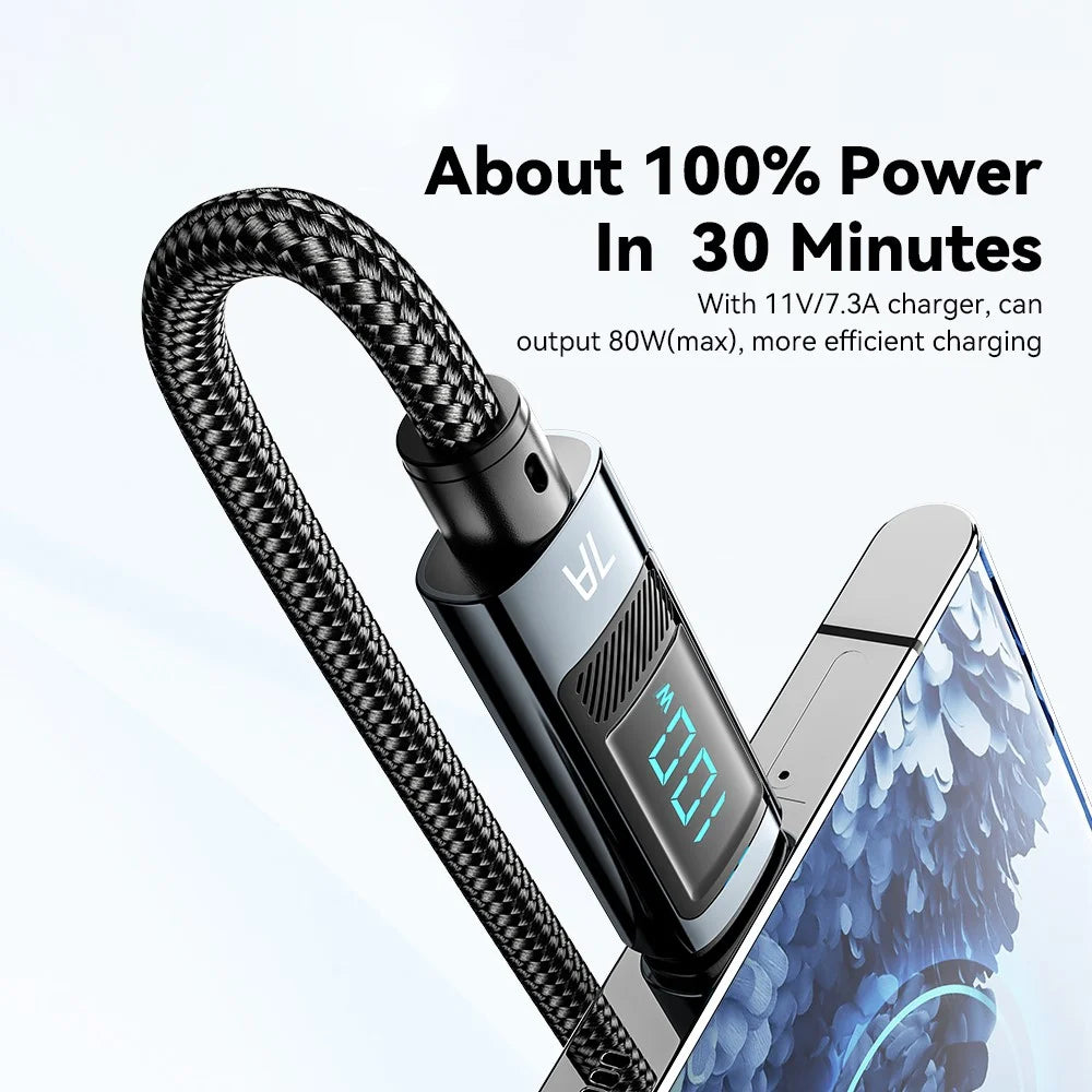 ESSAGER 1m 7A Super Charge Data Cable USB-A to Type-C Charging Cable with Digital Display - 4